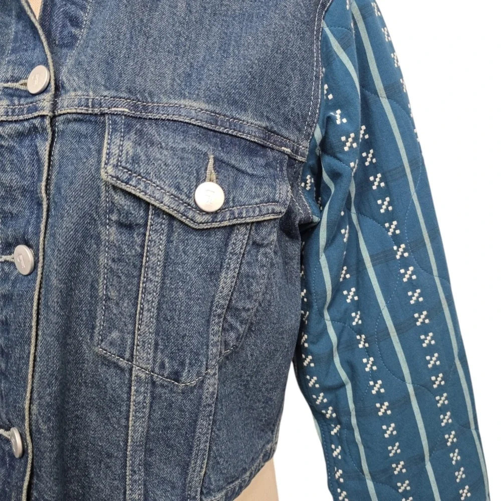 NWT Anthropologie‎ Pilcro Crafted-Sleeve Quilted Denim Jacket Size Small Prairie